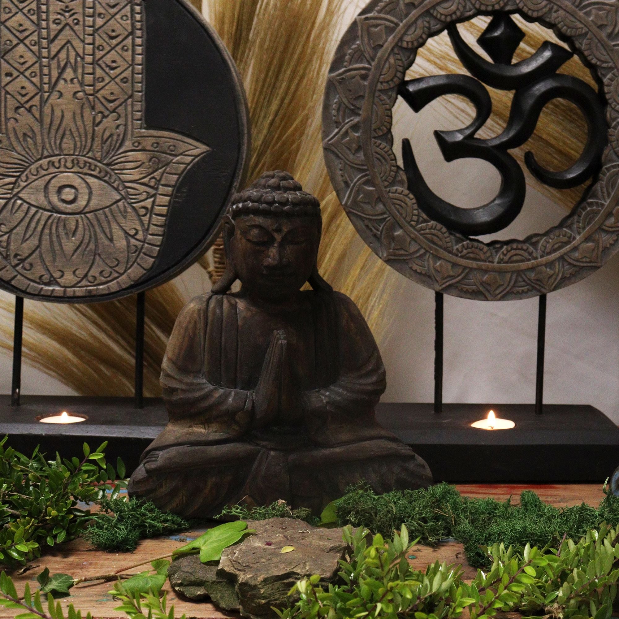 Conjunto Buda Feng Shui - Om - Cinza e Preto