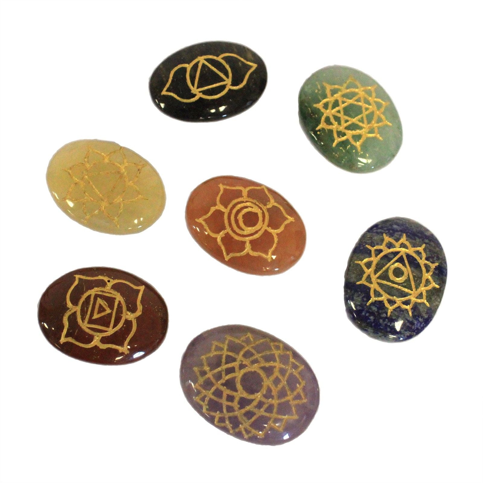 Conjunto de pedras dos Chakra grandes (forma ovalada)
