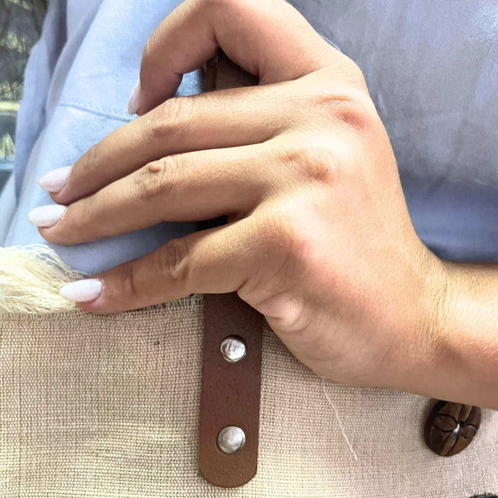 Bolsa Natural Alça de Couro - Flor da Vida